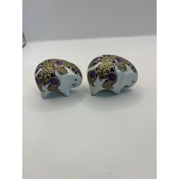 Elephant Ceramic/Porcelain Painted Gold And Purple Salt And Pepper Shakers - Picture 7 of 8